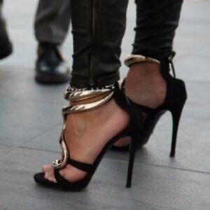 GIUSEPPE ZANOTTI Black Alien Suede Heel Sandals